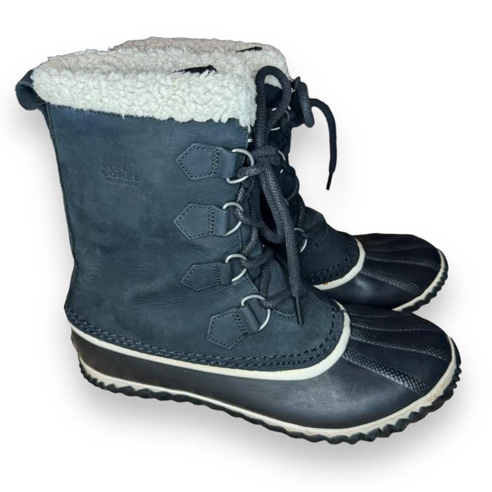Sorel Waterproof Caribou Slim Black Lace Up Winter Snow Boots Size Women’s 9.5